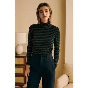 J. Crew Black Metallic Stripe Pullover Turtleneck Sweater Top Women's Size Small